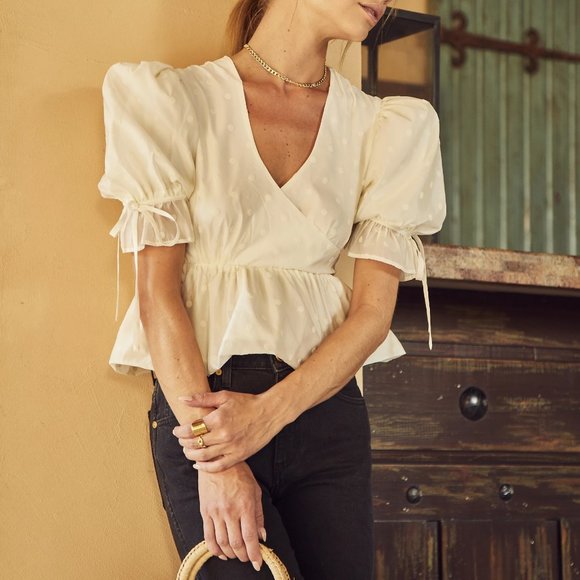 HUNTER BELL Tops - Hunter Bell New York Anna Top Ivory Puff Sleeve V6